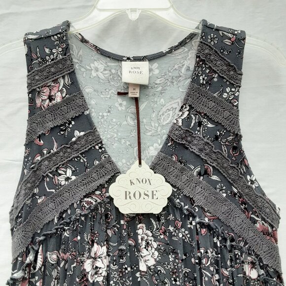 KNOX ROSE Grey Floral Sleeveless Tank Top | Size M - Picture 3 of 8
